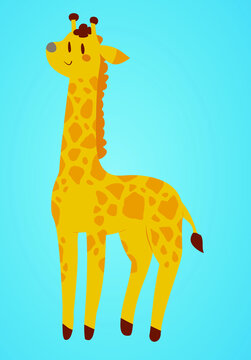 Ilustración de una tierna jirafa de colores brillantes. Dibujo minimalista hecho a mano.
