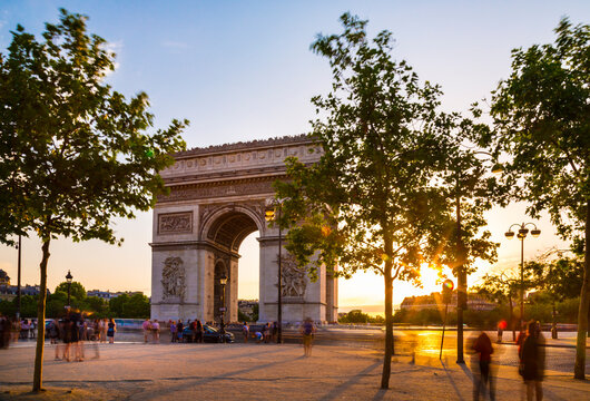 Arc de triomphe against clear sky during sunset, Paris, France - Powered by Adobe