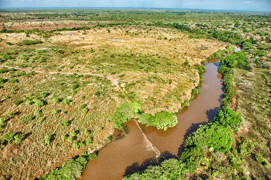 Democratic Republic of Congo, Aerial view of Garamba River in Garamba National Park