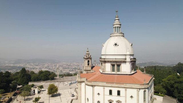 Orbital close up shot of cupola Sanctuary of Our Lady of Sameiro, Portugal