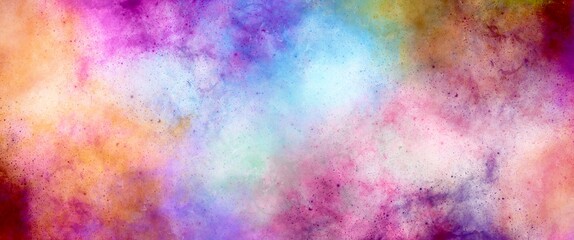 Colorful dusty powder background, abstract graphic for wallpapers, hand drawn unique art, colorful galactic concept, open space, watercolour texture, modern wall art, galaxy theme