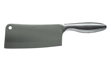 The new steel kitchen hatchet for cutting meat is insulated on a white background