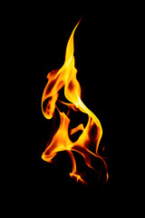 Real flames from underground gas isolated on black