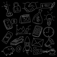 Business doodle vector illustration. Icon and hand drawn elements