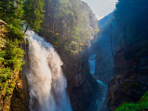 Italy, Trentino , Alto Adige, Aurina Valley, Campo Tures, Riva waterfalls in Summer