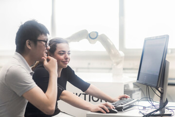 Sudents studying robotic at an university institute