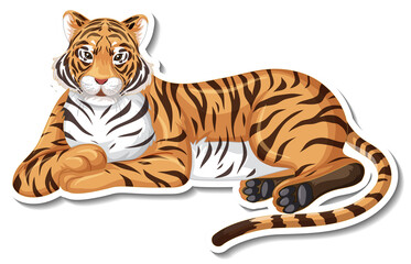 Obraz premium A sticker template of tiger cartoon character