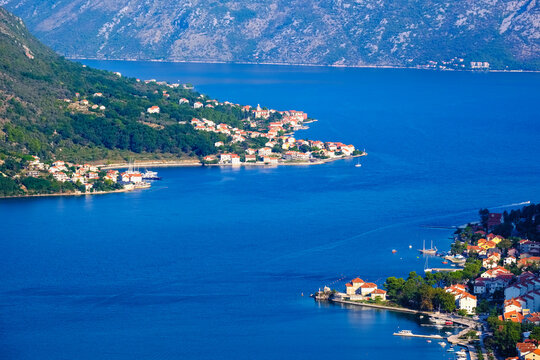 Montenegro, Bay of Kotor, Prcanj und Dobrota, view from fortress Sveti Ivan