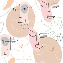 Obraz premium Face line pattern Abstract drawing seamless print