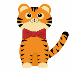 Fototapeta na wymiar Cute character little tiger, color vector isolated cartoon-style illustration