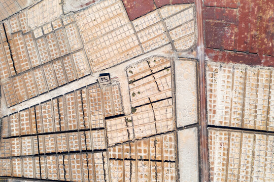 Spain, Canary Islands, Lanzarote, Yaiza, salt mining fields, aerial view