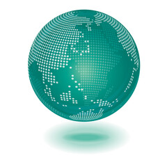 クリア　半透明　立体的な地球儀のイラスト　日本中心マップ　ドット描写　インフォグラフィックス