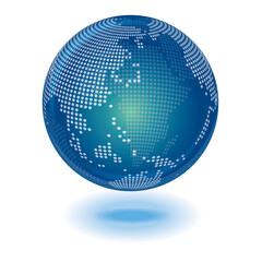 クリア　半透明　立体的な地球儀のイラスト　日本中心マップ　ドット描写　インフォグラフィックス