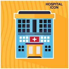 Hospital Flat Colored Icon. architectural design of a hospital building. Hospital Building icon.