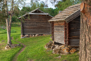 wooden cabins in the Swedish countryside