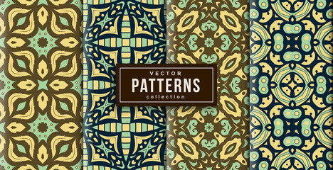 pattern ornament style three colors set of four. seamless background set