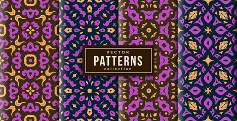 pattern ornament style purple colors set of four. seamless background set