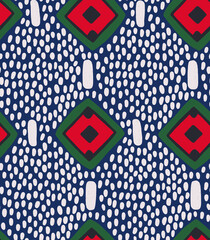 African Ankara Wax Print: vibrant color abstract seamless pattern  - obrazy, fototapety, plakaty