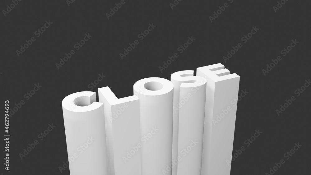 Poster close text background in monochrome theme. 3d illustration in dark background with copy space