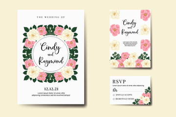 Fototapeta na wymiar Wedding invitation frame set, floral watercolor Digital hand drawn Mini Rose Flower design Invitation Card Template