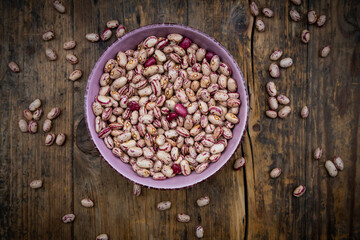 Bowl of dried pinto beans in bowl