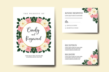 Wedding invitation frame set, floral watercolor Digital hand drawn Mini Rose Flower design Invitation Card Template