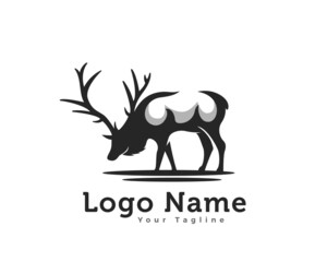 black silhouette wild elk deer reindeer logo template illustration