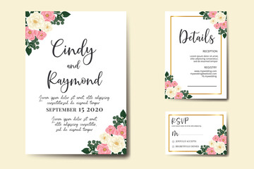Wedding invitation frame set, floral watercolor Digital hand drawn Mini Rose Flower design Invitation Card Template