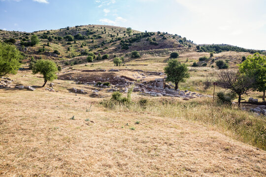 Greece, Peloponnese, Arcadia, Lykaion, antique excavation site below mountain Profitis Ilias
