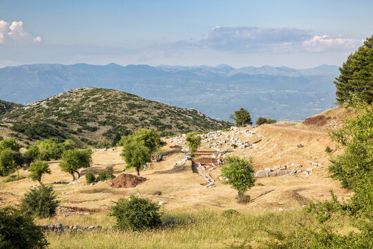 Greece, Peloponnese, Arcadia, Lykaion, antique excavation site below mountain Profitis Ilias