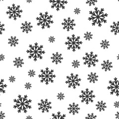 Vector Winter Snowflakes Seamless Pattern. Christmas hand drawn black snow print on white background. New year monochrome texture for print, wrapping paper, design, fabric, decor, gift, backgrounds