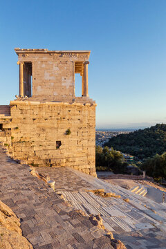 Greece, Athens, Acropolis, Temple of Athena Nike at sunset