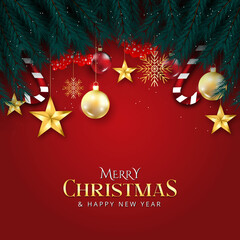 Red color merry Christmas background design 