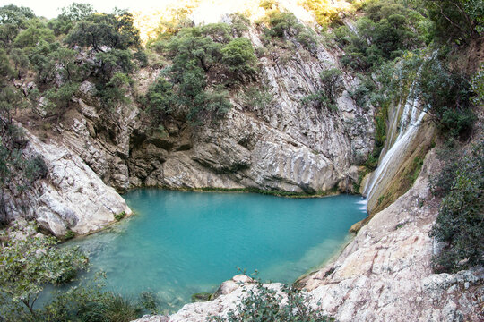 Greece, Messenia, Polylimnio waterfalls near Kazarma