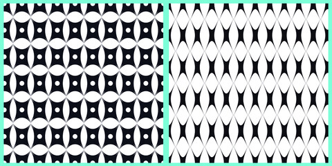 Geometric set of vector seamless patterns. Abstract figures of dark color on a white isolated background. Unique pattern for fabric. 