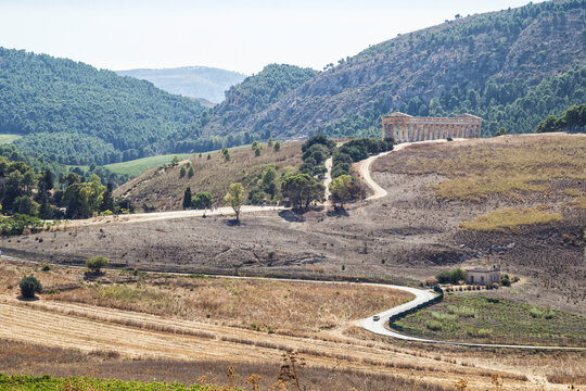 Italy, Sicily, Segesta, antique archaeological excavation with Temple of Hera