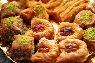 Close up of delicious baklava at a hotel buffet