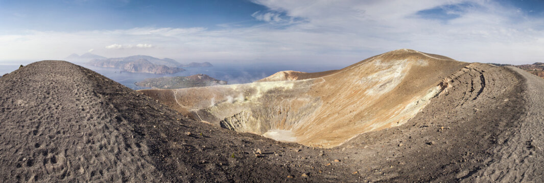 Aeolian Islands, Vulcano, Panoramic view from volcano, Gran Cratere