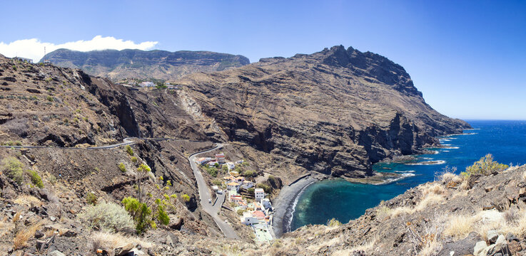 Spain, Canary Islands, La Gomera, Alojera, panoramic view over Alojera