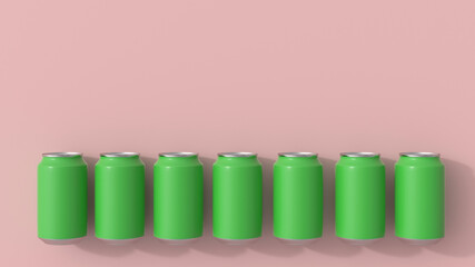 3D rendering, Green beverage cans on pink background