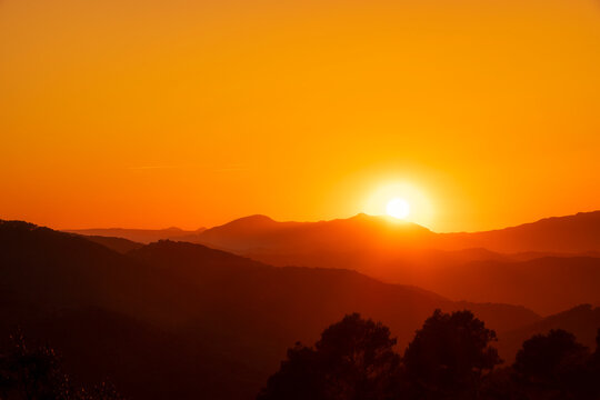 Spain, Andalucia, Parque Natural Montes de Malaga, Casabermeja-Colmenar, at sunset