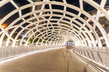 Illuminated Webb Bridge in Docklands at night, Melbourne, Australia