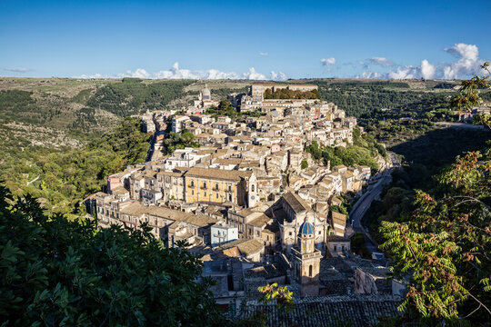 View from Ragusa Superiore to Ragusa Ibla with Duomo di San Giorgio, Ragusa, Sicily, Italy