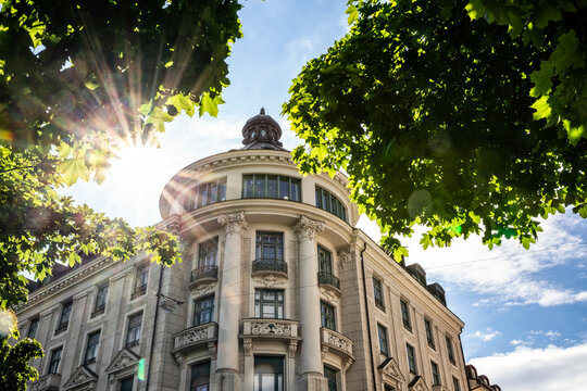 Heritage building in Munich Widenmayerstrasse, Munich, Bavaria, Germany