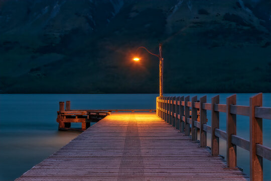 Pier in the evening, Glenorchy, South Island, New Zealand