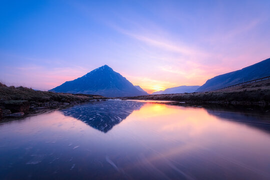 Scenic view of River Etive against sky during sunset, Glen Coe, Scottish Highlands, Scotland, UK