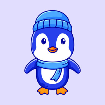 cute penguin character logo design template for winter mascot