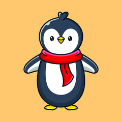 cute penguin character logo design template for winter mascot