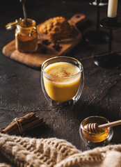turmeric latte on a dark background