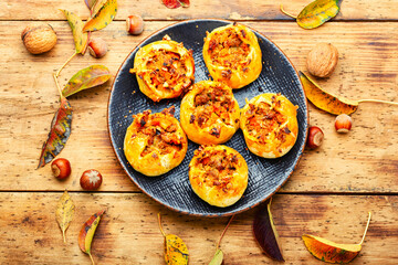 Autumn fresh buns or pumpkin pie